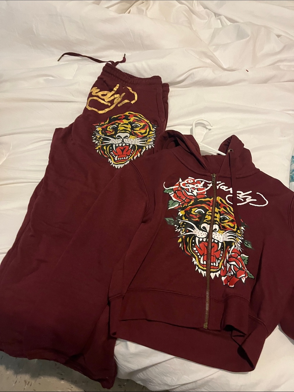 ed hardy Burgundy Graphic Hoodie & Sweatpants Set